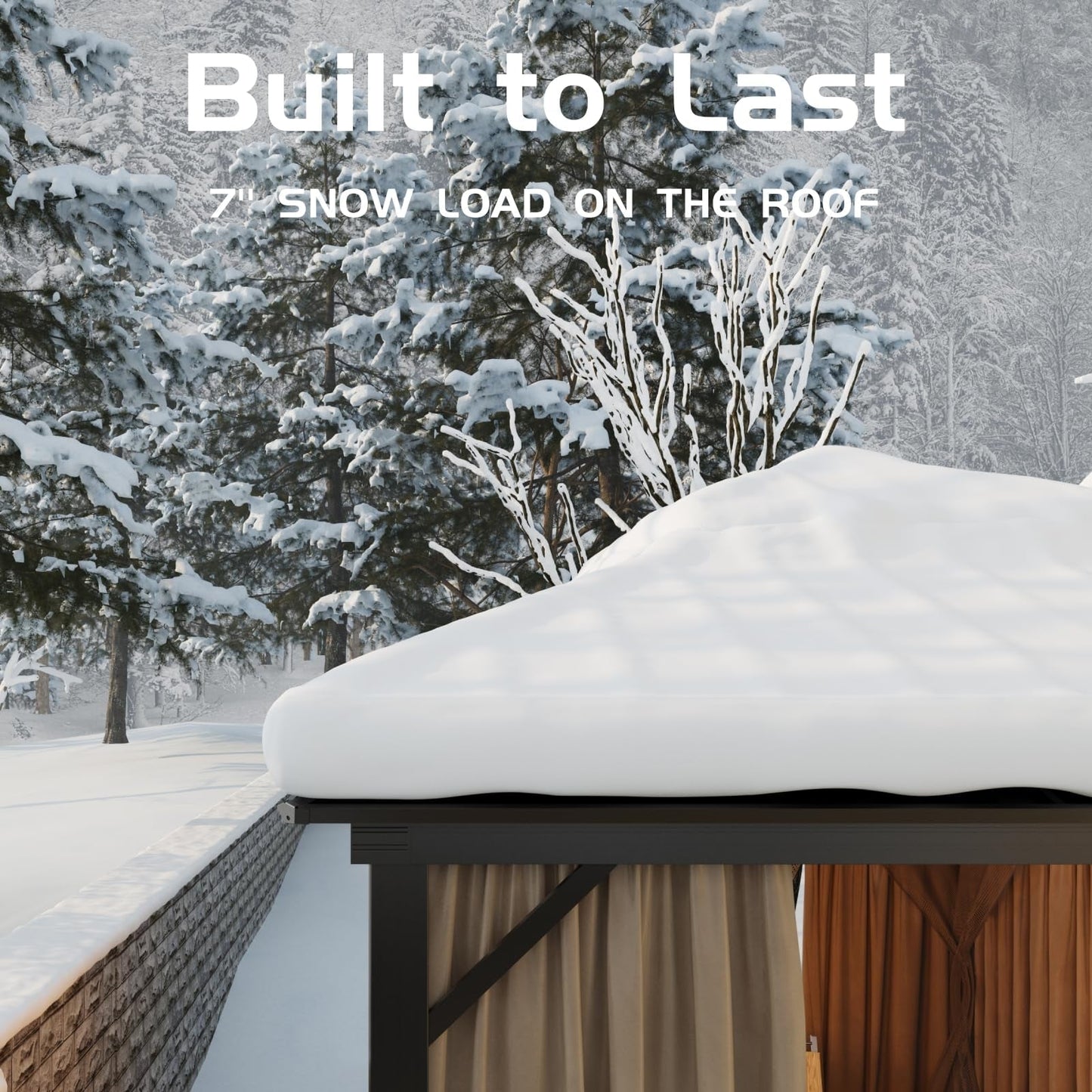 10x10 Hardtop Gazebo with double metal roof, aluminum frame, net, and curtain. All-weather, ideal for patio, deck, garden, backyard. Khaki.